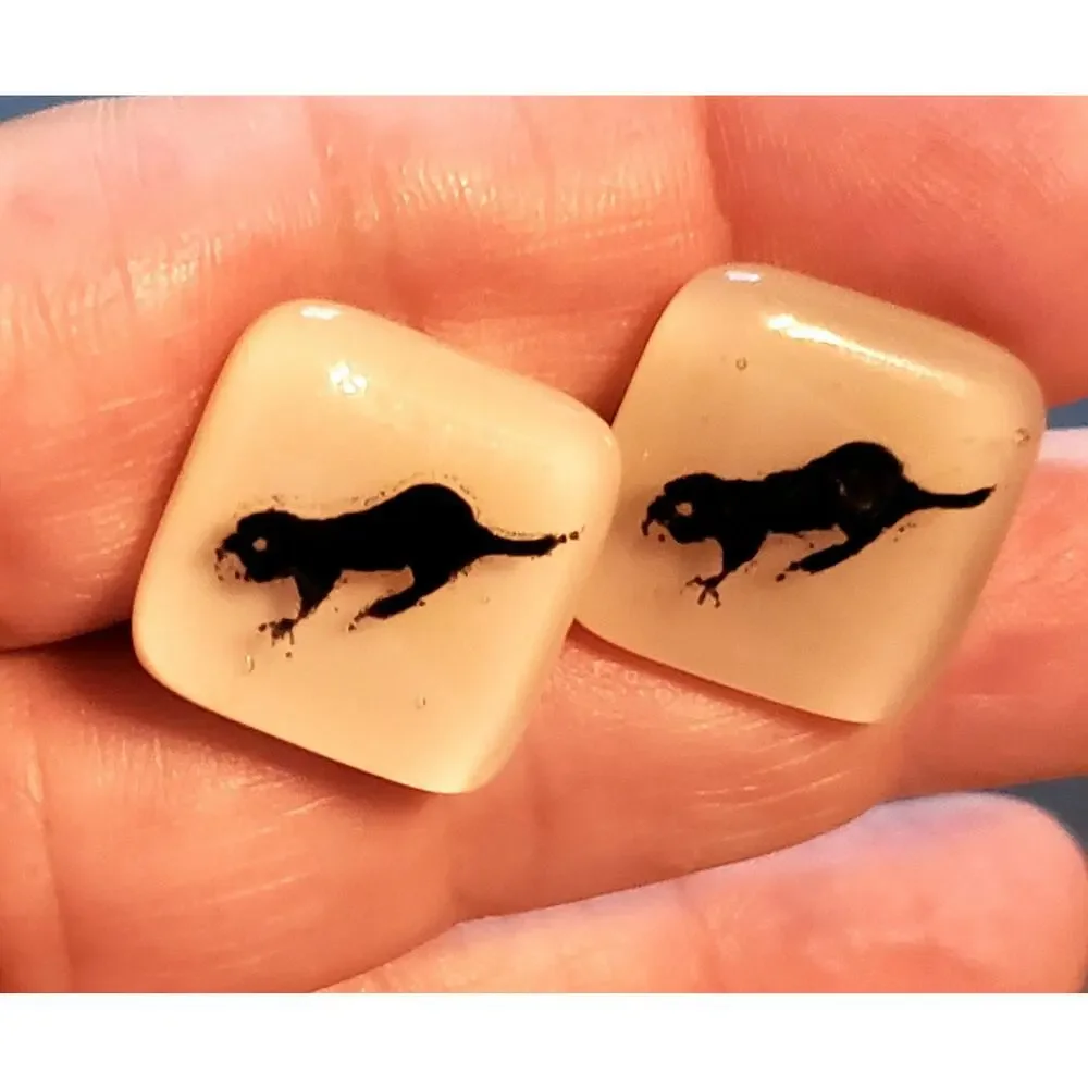 Pink Lucite Badger‎ 1960s Vintage Cuffllinks / Cuff Links- Mid-century cl-